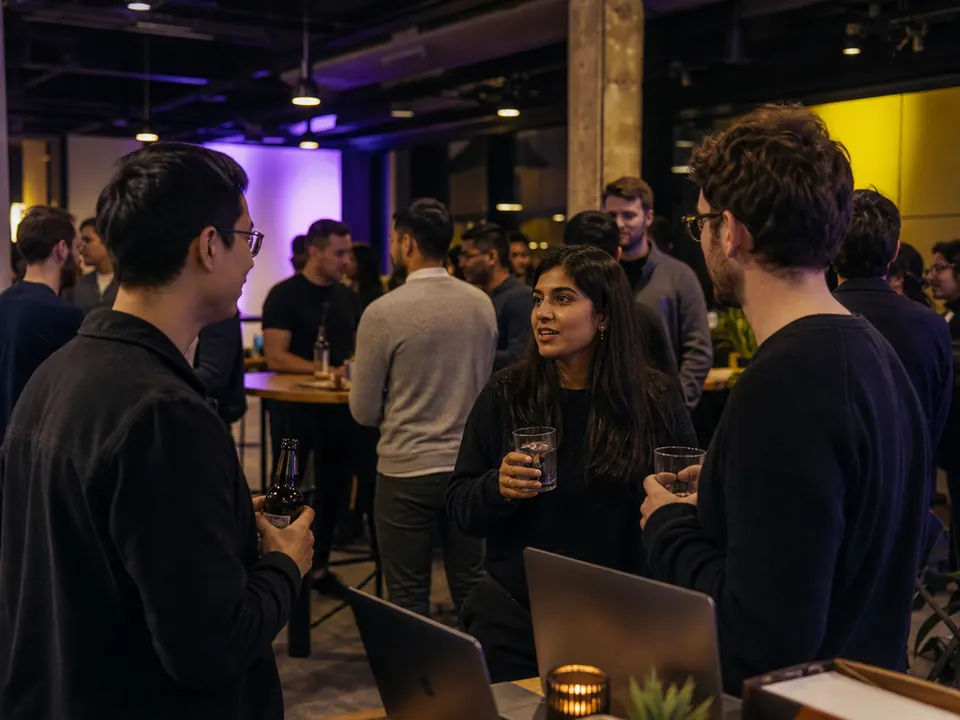 Founders, builders, and investors mingling at the start of a Spark AI networking night